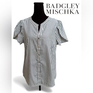 NWT Badgley Mischka Striped Embellished Button-Front Blouse